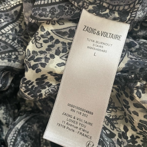 Zadig & Voltaire Tuya Star Pattern Ruffle Sleeve Blouse Top Women’s Size L Large - Picture 8 of 10